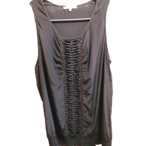 Matty M Women's Gunmetal Grey 100% Silk Ruched studded Tank with Smocked Waist M